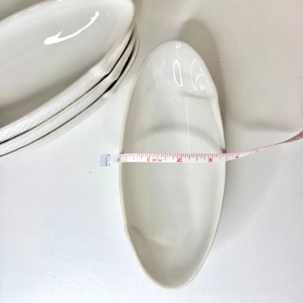 Pottery Barn 8 inch Oval White Basketweave Serving Bowls - Set of 4